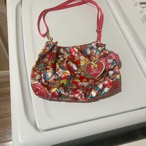 Hello Kitty Multicolor Character Print Shoulder Bag in Red Trim